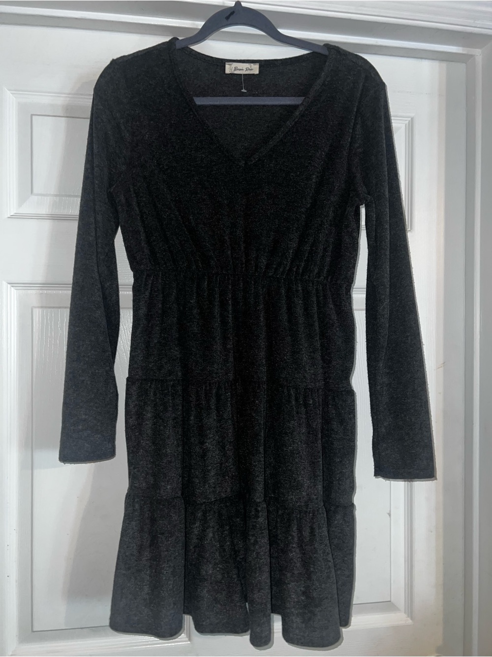 Beeson River Charcoal Long Sleeve V-Neck Tiered Dress